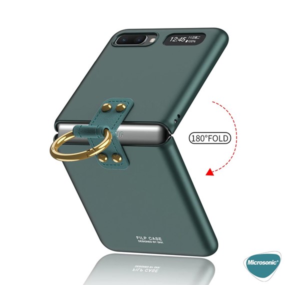 Microsonic Samsung Galaxy Z Flip Kılıf Ring Fall Platinum Koyu Yeşil 5