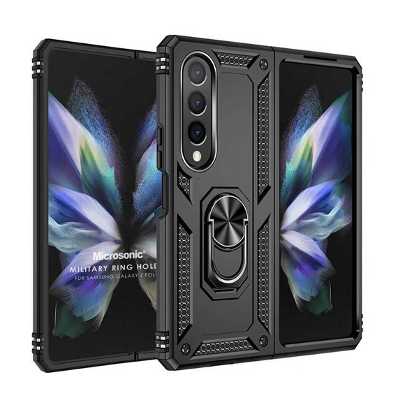 Microsonic Samsung Galaxy Z Fold 4 Kılıf Military Ring Holder Siyah 1