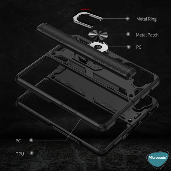 Microsonic Samsung Galaxy Z Fold 5 Kılıf Military Ring Holder Siyah 3