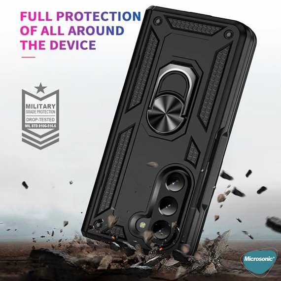 Microsonic Samsung Galaxy Z Fold 5 Kılıf Military Ring Holder Siyah 4
