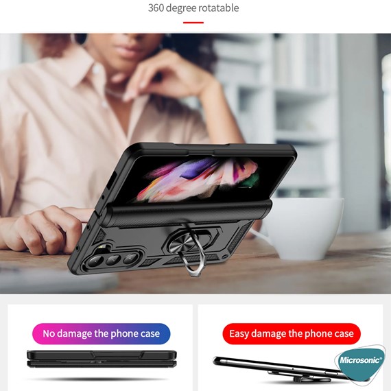 Microsonic Samsung Galaxy Z Fold 5 Kılıf Military Ring Holder Siyah 5