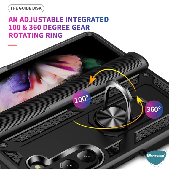 Microsonic Samsung Galaxy Z Fold 5 Kılıf Military Ring Holder Siyah 6