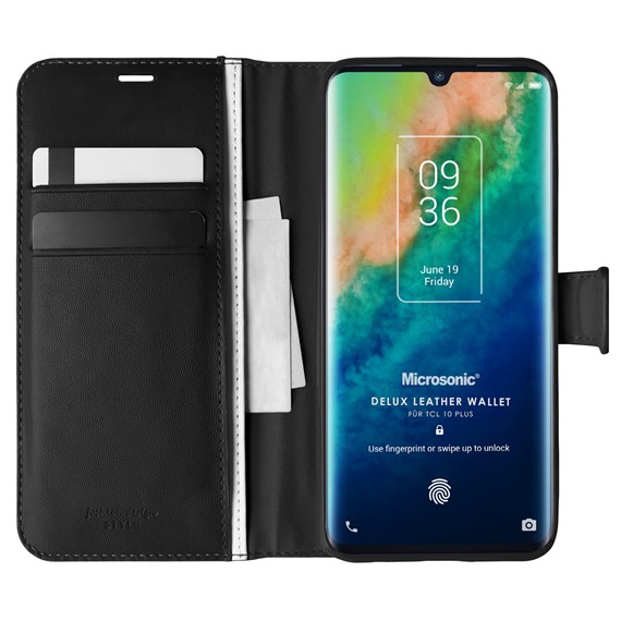 Microsonic TCL 10 Plus Kılıf Delux Leather Wallet Siyah 1