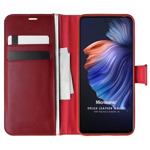 Microsonic TECNO Camon 18P Kılıf Delux Leather Wallet Kırmızı 1