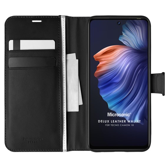 Microsonic TECNO Camon 18 Kılıf Delux Leather Wallet Siyah 1