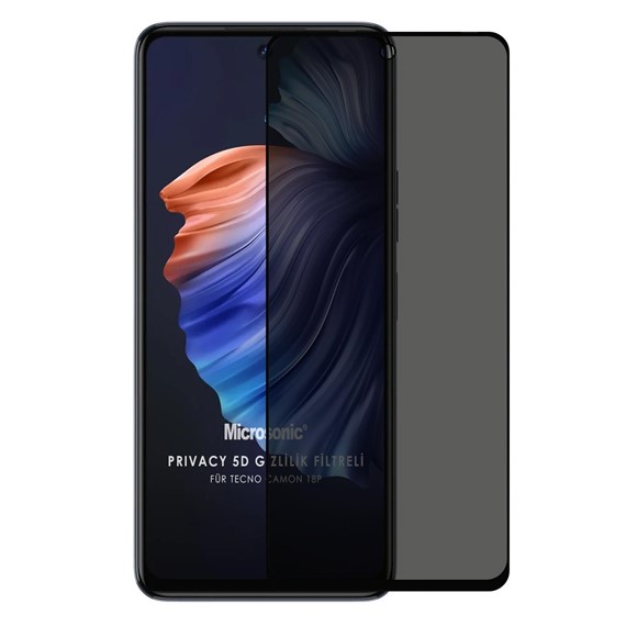 Microsonic TECNO Camon 18P Privacy 5D Gizlilik Filtreli Cam Ekran Koruyucu Siyah 1