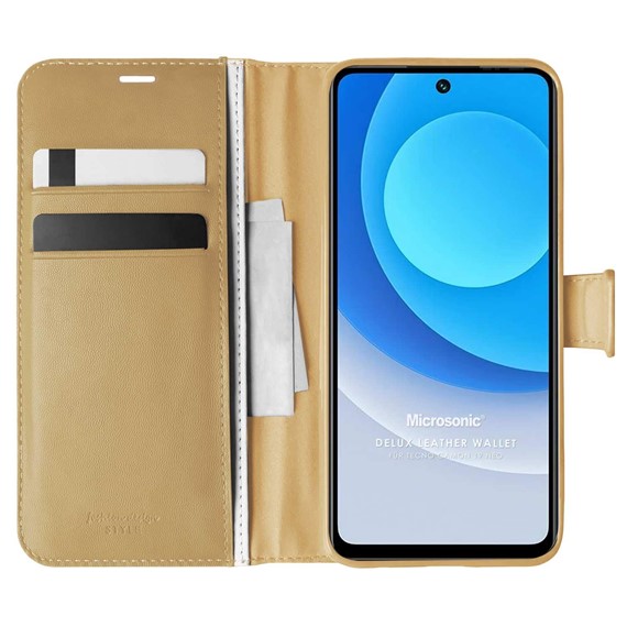 Microsonic TECNO Camon 19 Neo Kılıf Delux Leather Wallet Gold 1