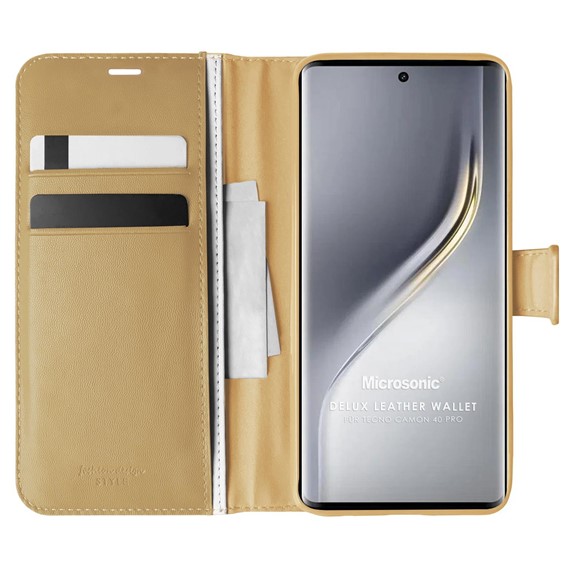 Microsonic TECNO Camon 40 Pro Kılıf Delux Leather Wallet Gold 1
