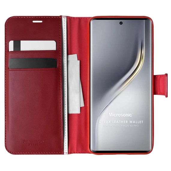 Microsonic TECNO Camon 40 Pro Kılıf Delux Leather Wallet Kırmızı 1