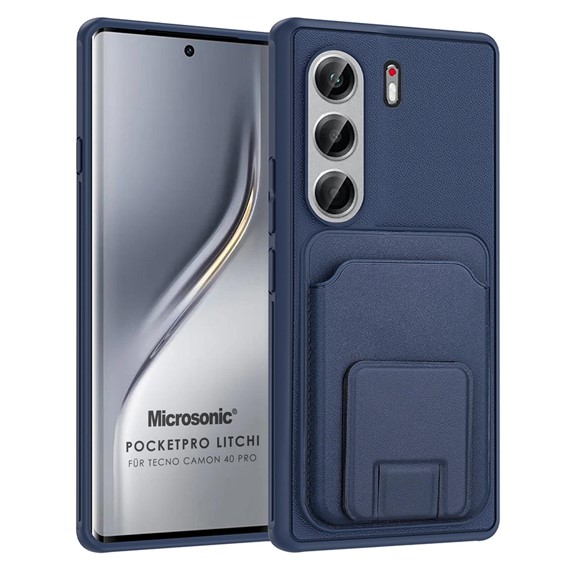 Microsonic TECNO Camon 40 Pro Kılıf PocketPro Litchi Lacivert 1
