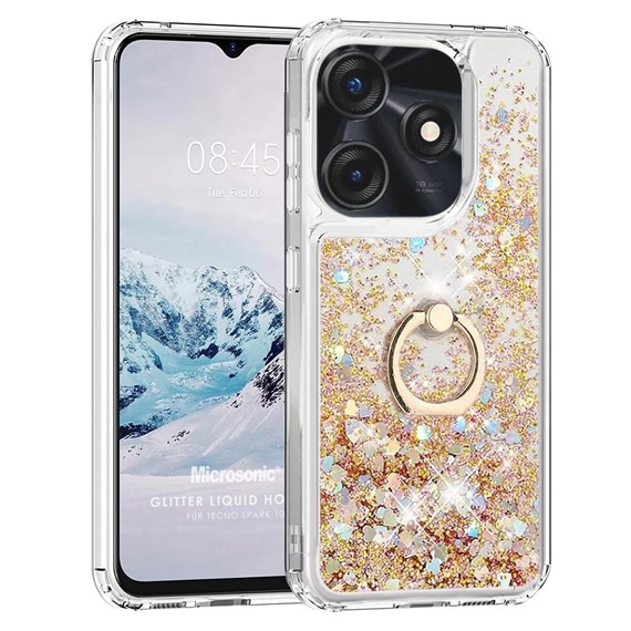 Microsonic TECNO Spark 10 4G Kılıf Glitter Liquid Holder Gold 1