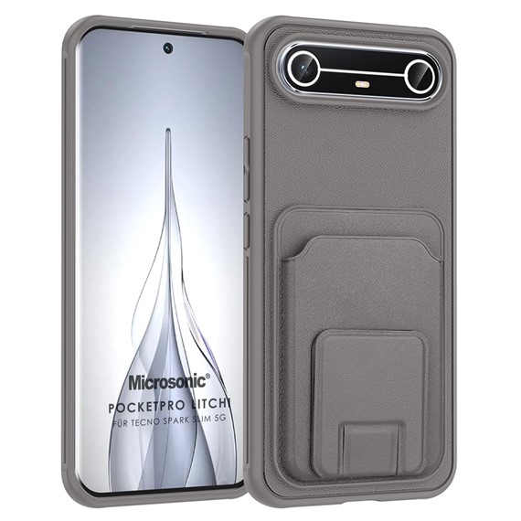 Microsonic TECNO Spark Slim 5G Kılıf PocketPro Litchi Gri 1