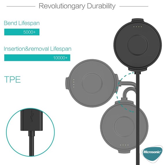 Microsonic Ticwatch Pro Manyetik USB Şarj Kablosu Siyah 5