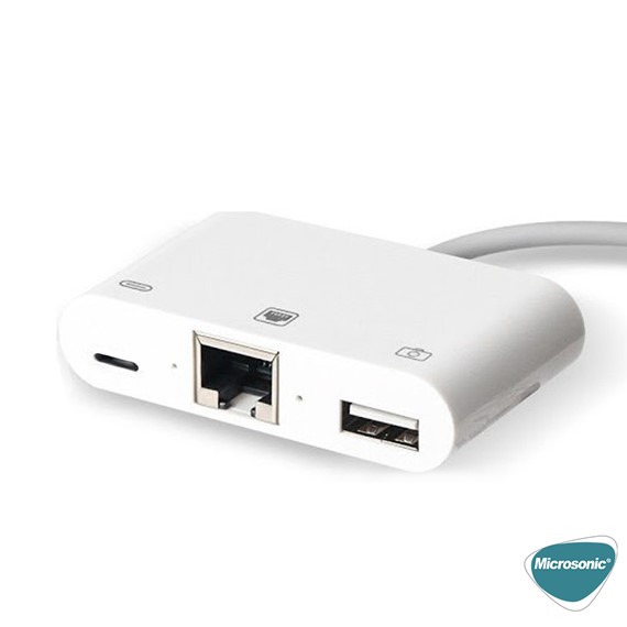 Microsonic Type-C to Ethernet USB Adapter Kablo Macbook İOS Typ-C USB Dişi Typ-C Kablo AdaptörBeyaz 2