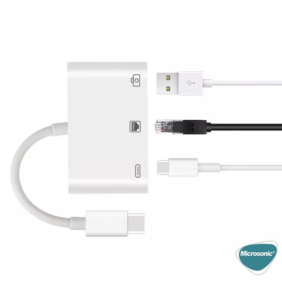 Microsonic Type-C to Ethernet USB Adapter Kablo Macbook İOS Typ-C USB Dişi Typ-C Kablo AdaptörBeyaz 3