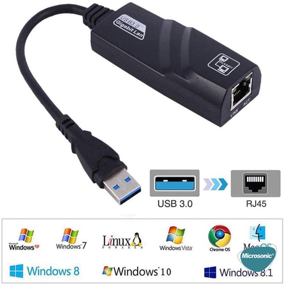 Microsonic USB 3 0 to Ethernet Adaptör Siyah 3