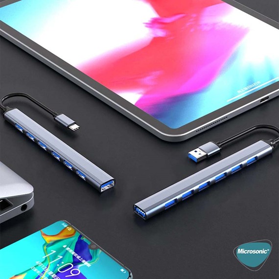 Microsonic USB Type-C 7 Port Hub Kablo Çoklu USB Çevirici Gri 3