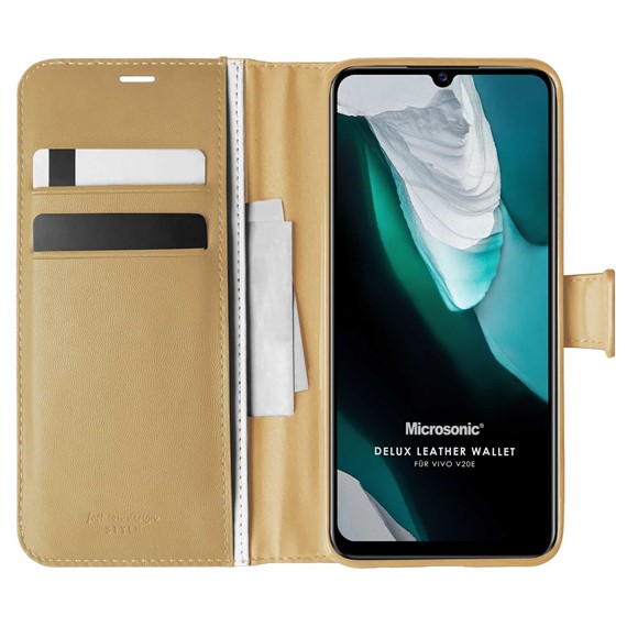 Microsonic Vivo V20e Kılıf Delux Leather Wallet Gold 1