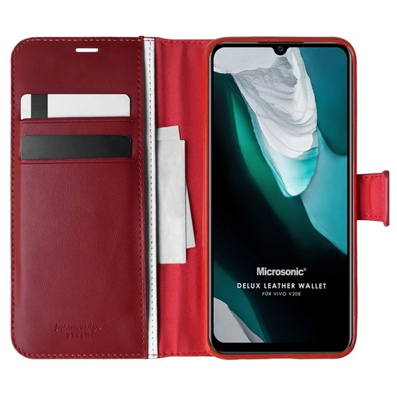 Microsonic Vivo V20e Kılıf Delux Leather Wallet Kırmızı 1