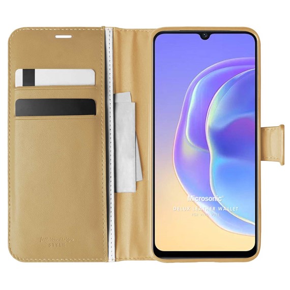 Microsonic Vivo V21e Kılıf Delux Leather Wallet Gold 1