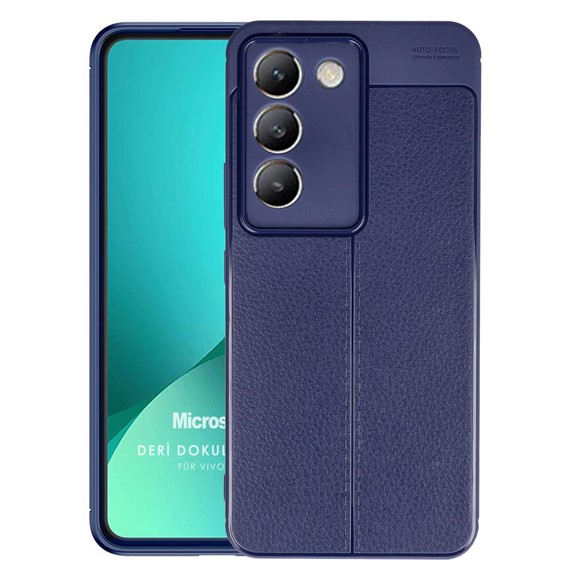 Microsonic Vivo V30 Lite 4G Kılıf Deri Dokulu Silikon Lacivert 1