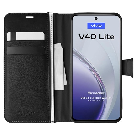 Microsonic Vivo V40 Lite Kılıf Delux Leather Wallet Siyah 1