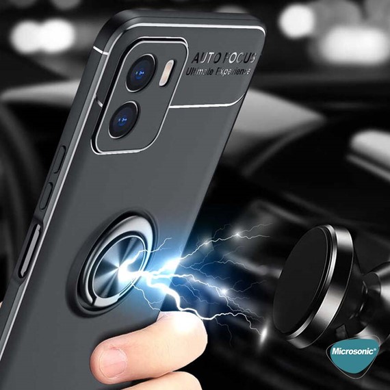 Microsonic Vivo Y15S Kılıf Kickstand Ring Holder Kırmızı 6