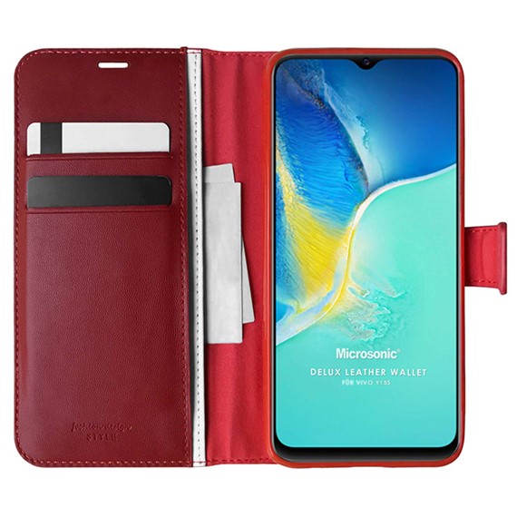 Microsonic Vivo Y15s Kılıf Delux Leather Wallet Kırmızı 1