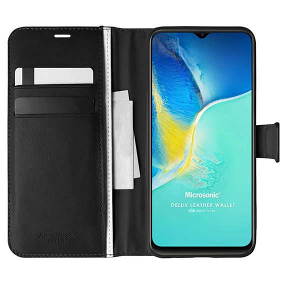 Microsonic Vivo Y15s Kılıf Delux Leather Wallet Siyah 1