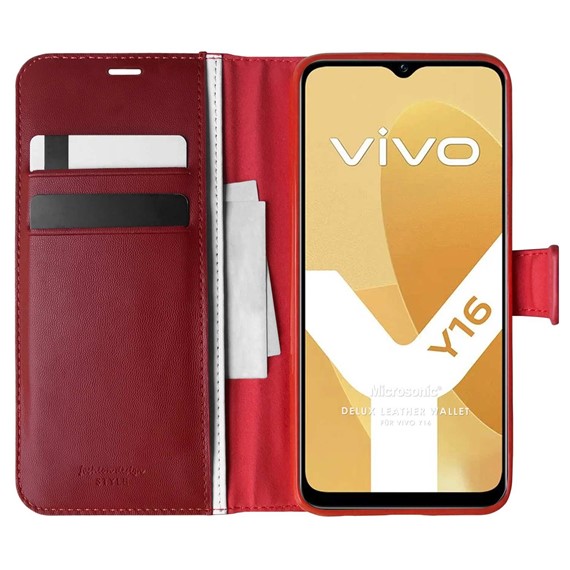 Microsonic Vivo Y16 Kılıf Delux Leather Wallet Kırmızı 1