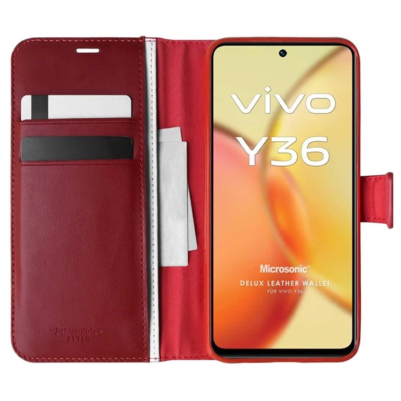 Microsonic Vivo Y36 Kılıf Delux Leather Wallet Kırmızı 1