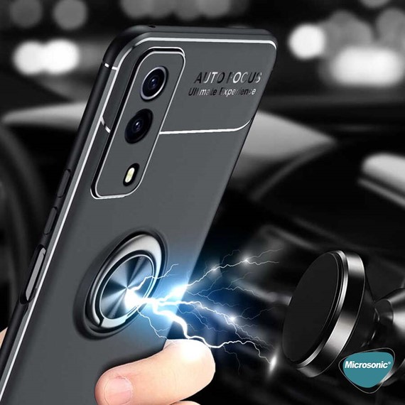 Microsonic Vivo Y51 Kılıf Kickstand Ring Holder Siyah Rose 6