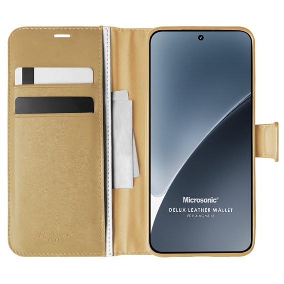 Microsonic Xiaomi 15 Kılıf Delux Leather Wallet Gold 1