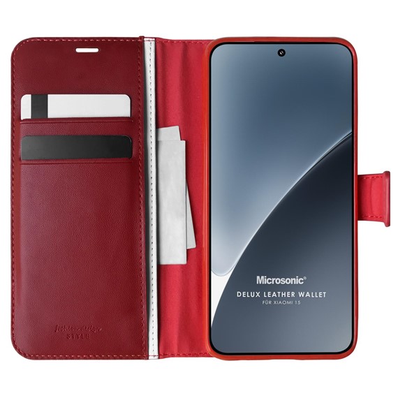 Microsonic Xiaomi 15 Kılıf Delux Leather Wallet Kırmızı 1