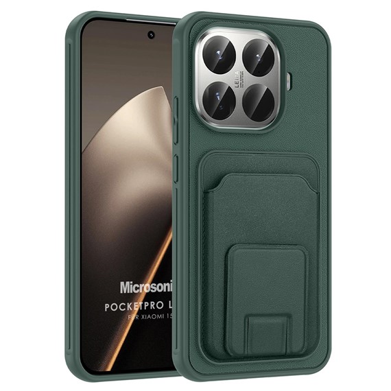 Microsonic Xiaomi 15T Pro Kılıf PocketPro Litchi Koyu Yeşil 1