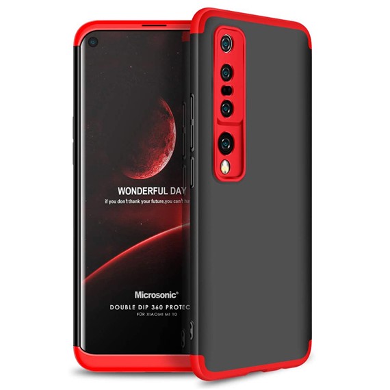 Microsonic Xiaomi Mi 10 Kılıf Double Dip 360 Protective Siyah Kırmızı 1