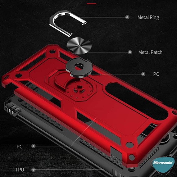 Microsonic Xiaomi Mi 10 Kılıf Military Ring Holder Kırmızı 4