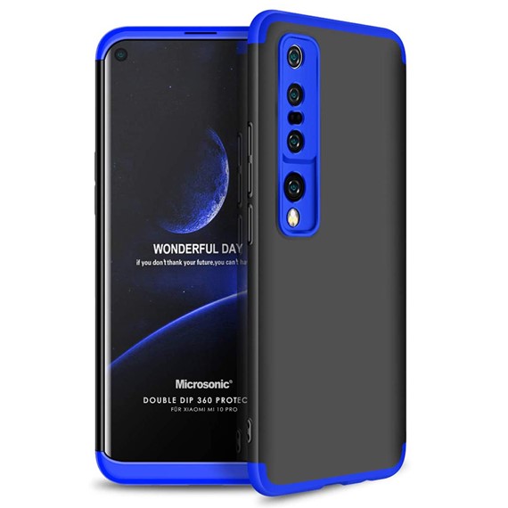 Microsonic Xiaomi Mi 10 Pro Kılıf Double Dip 360 Protective Siyah Mavi 1