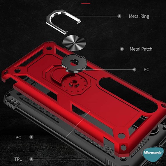 Microsonic Xiaomi Mi 10 Pro Kılıf Military Ring Holder Gümüş 4