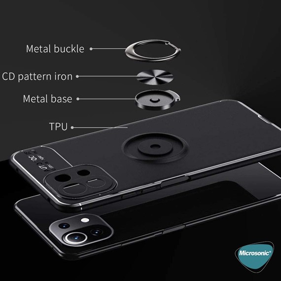 Microsonic Xiaomi Mi 11 Lite Kılıf Kickstand Ring Holder Siyah Rose 7