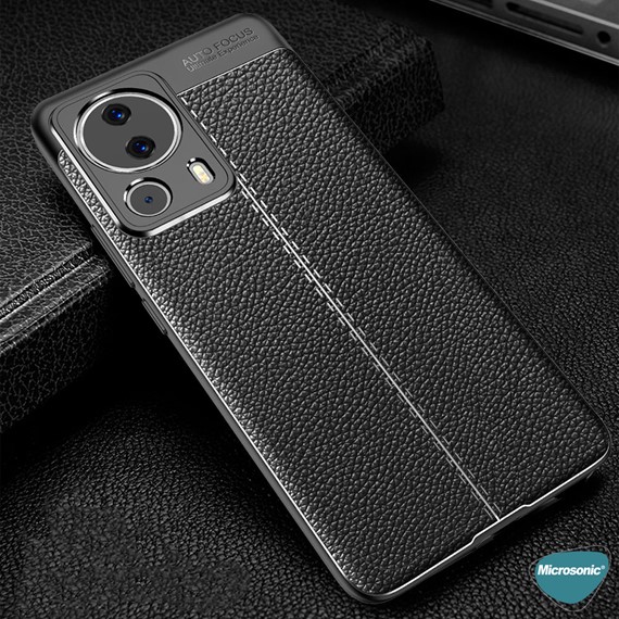 Microsonic Xiaomi Mi 13 Lite Kılıf Deri Dokulu Silikon Siyah 2