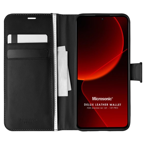 Microsonic Xiaomi Mi 13T Kılıf Delux Leather Wallet Siyah 1