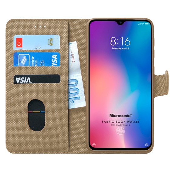 Microsonic Xiaomi Mi 9 Kılıf Fabric Book Wallet Gold 1