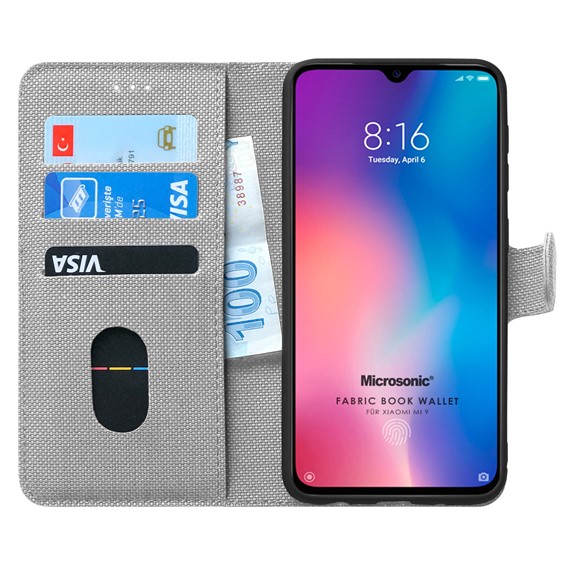 Microsonic Xiaomi Mi 9 Kılıf Fabric Book Wallet Gri 1