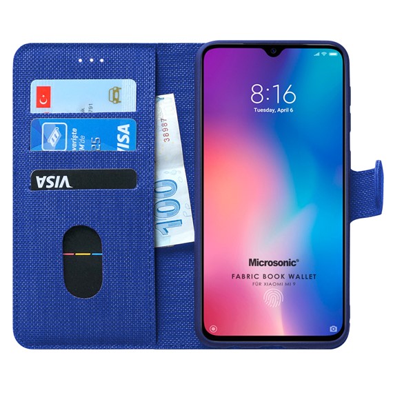 Microsonic Xiaomi Mi 9 Kılıf Fabric Book Wallet Lacivert 1