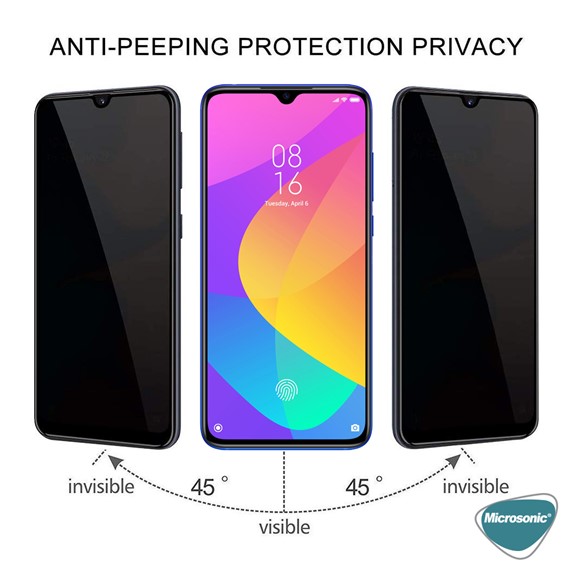 Microsonic Xiaomi Mi 9 Lite Privacy 5D Gizlilik Filtreli Cam Ekran Koruyucu Siyah 2