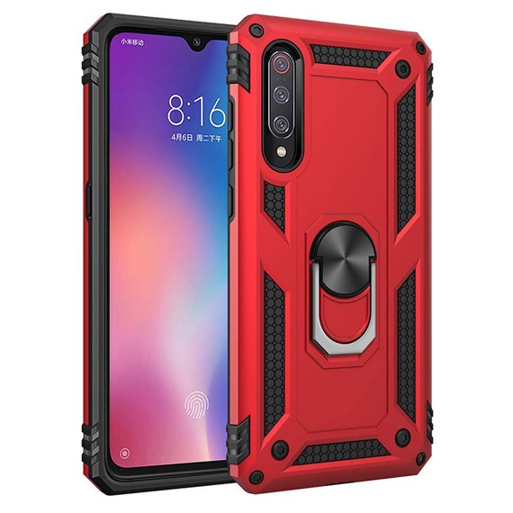 Microsonic Xiaomi Mi 9 Kılıf Military Ring Holder Kırmızı 1