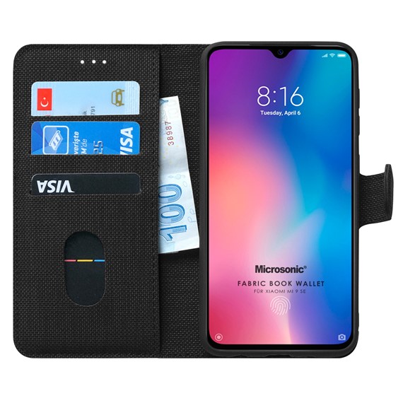 Microsonic Xiaomi Mi 9 SE Kılıf Fabric Book Wallet Siyah 1