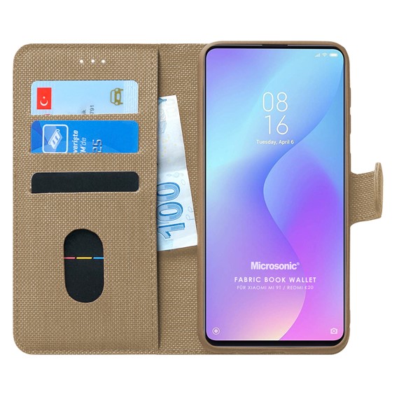 Microsonic Xiaomi Mi 9T Kılıf Fabric Book Wallet Gold 1