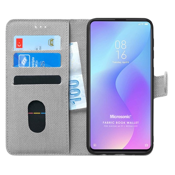 Microsonic Xiaomi Mi 9T Kılıf Fabric Book Wallet Gri 1